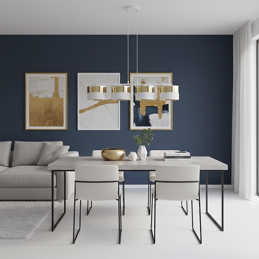 Lampadario a sospensione con cavo LUX 4xE27/15W/230V bianco/oro