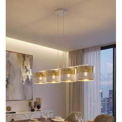 Lampadario a sospensione con cavo LUX 4xE27/15W/230V bianco/oro