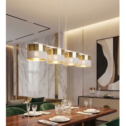 Lampadario a sospensione con cavo LUX 4xE27/15W/230V bianco/oro