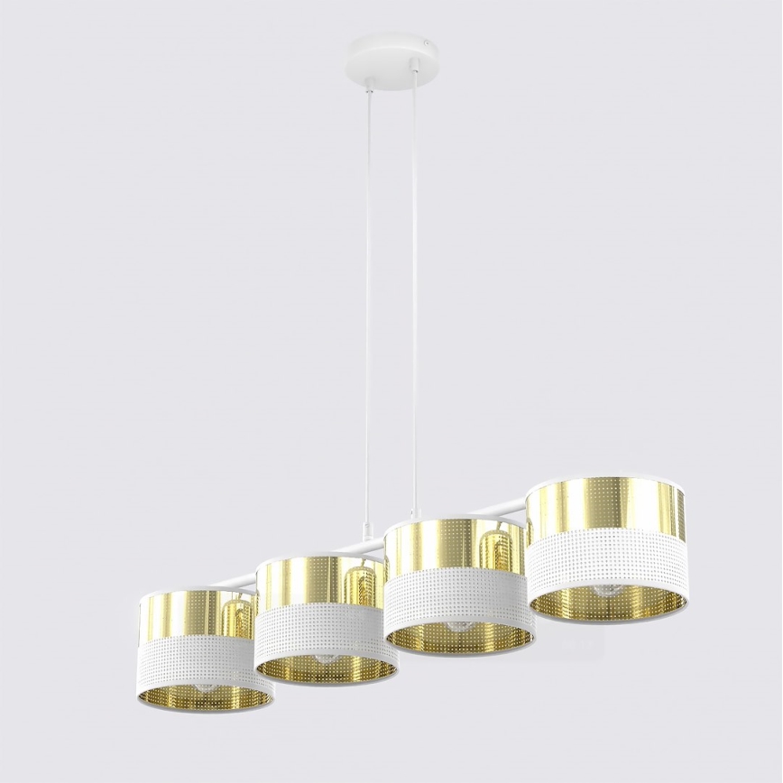 Lampadario a sospensione con cavo LUX 4xE27/15W/230V bianco/oro