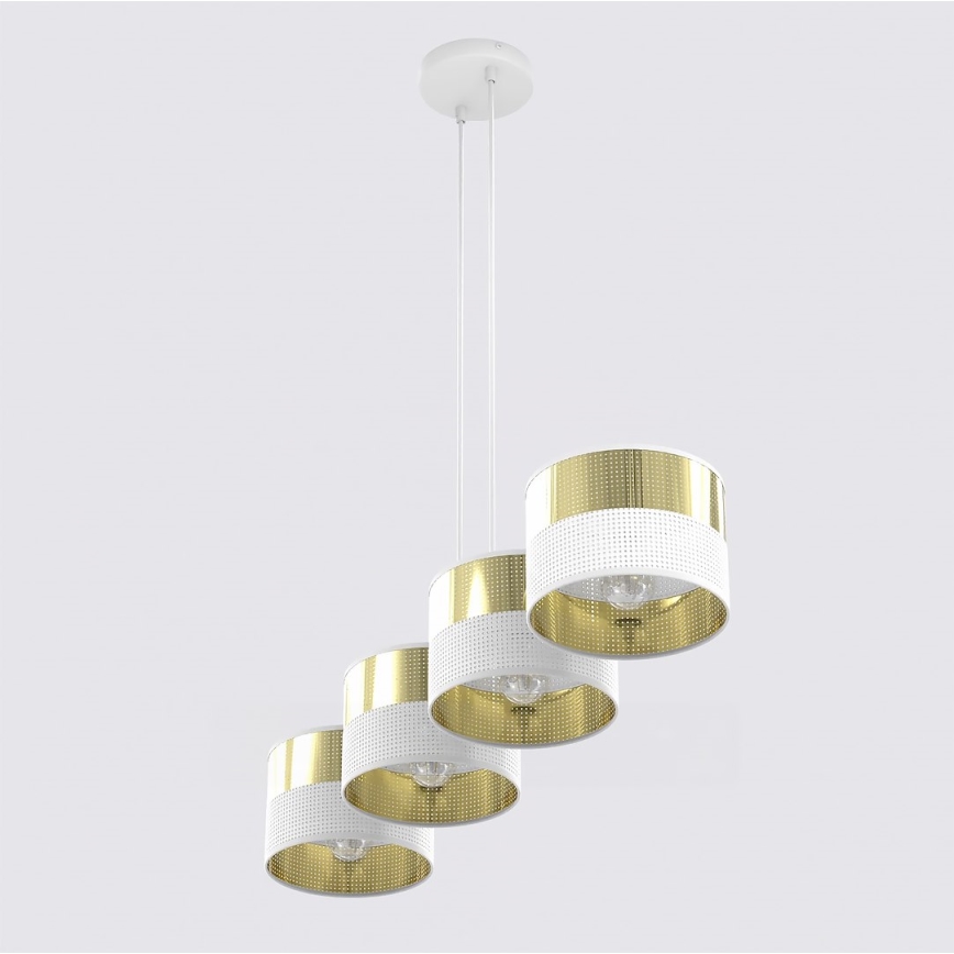 Lampadario a sospensione con cavo LUX 4xE27/15W/230V bianco/oro
