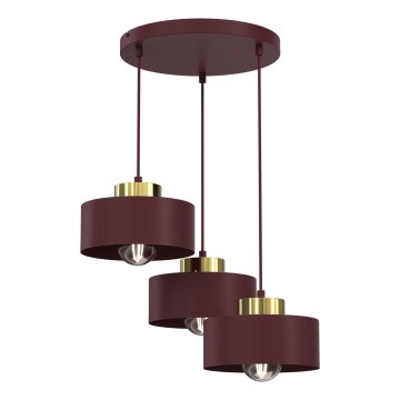 Lampadario a sospensione con cavo MARTI 3xE27/15W/230V borgogna/oro