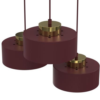 Lampadario a sospensione con cavo MARTI 3xE27/15W/230V borgogna/oro