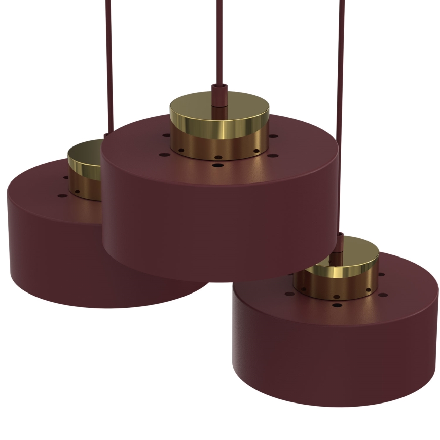 Lampadario a sospensione con cavo MARTI 3xE27/15W/230V borgogna/oro