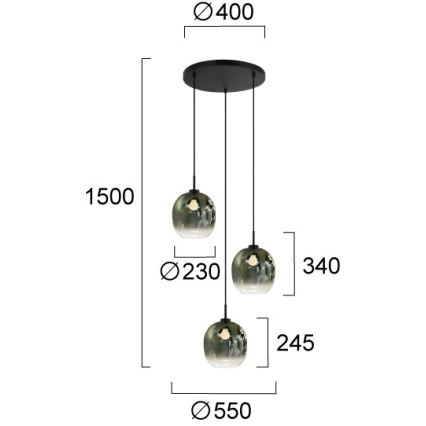 Lampadario a sospensione con cavo MIRROR 3xE27/14W/230V verde fumé