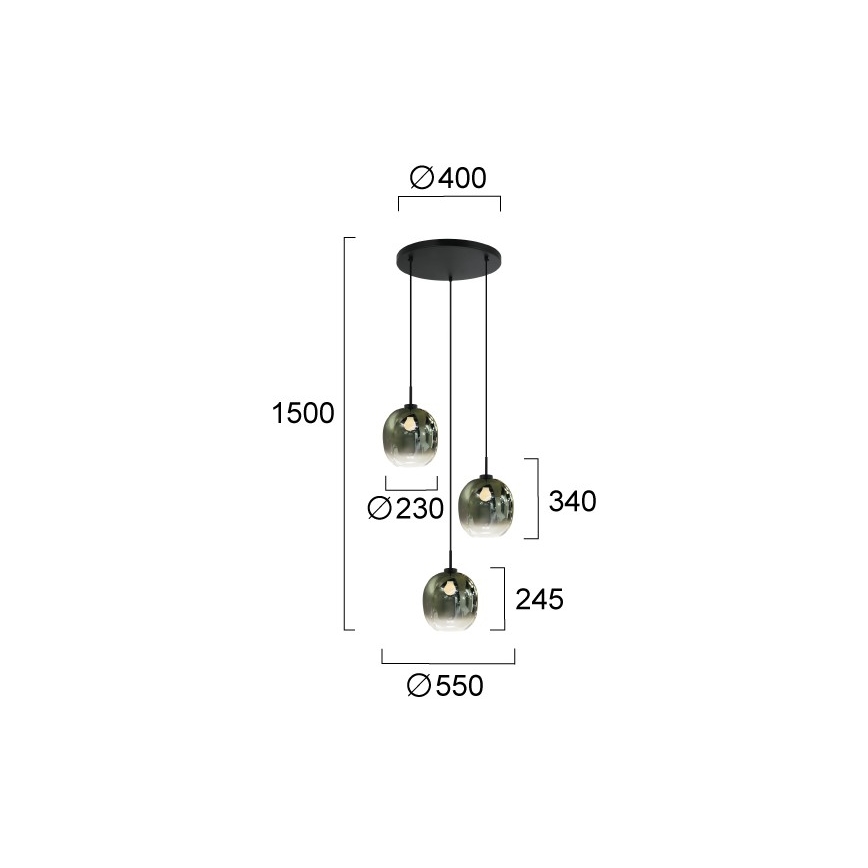 Lampadario a sospensione con cavo MIRROR 3xE27/14W/230V verde fumé