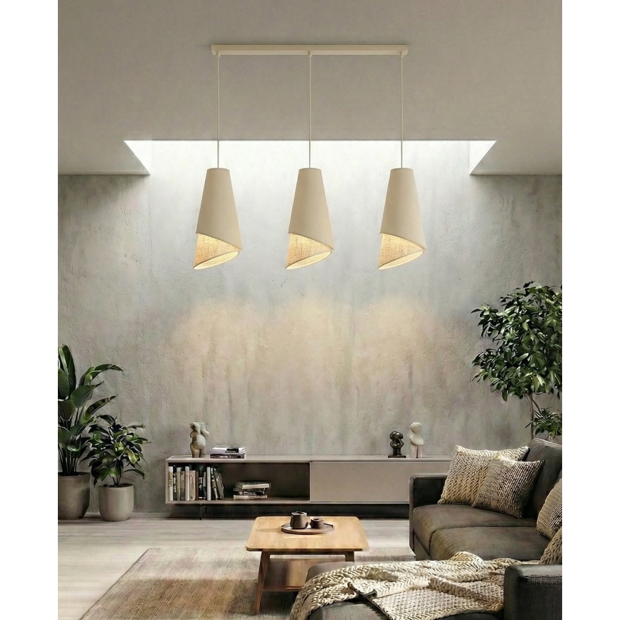 Lampadario a sospensione con cavo MODA 3xE27/15W/230V beige/rattan