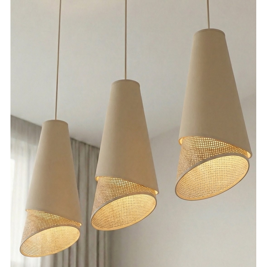 Lampadario a sospensione con cavo MODA 3xE27/15W/230V beige/rattan