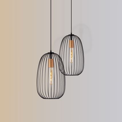 Lampadario a sospensione con cavo OVELLA 1xE27/15W/230V Ø 25 cm nero/pino