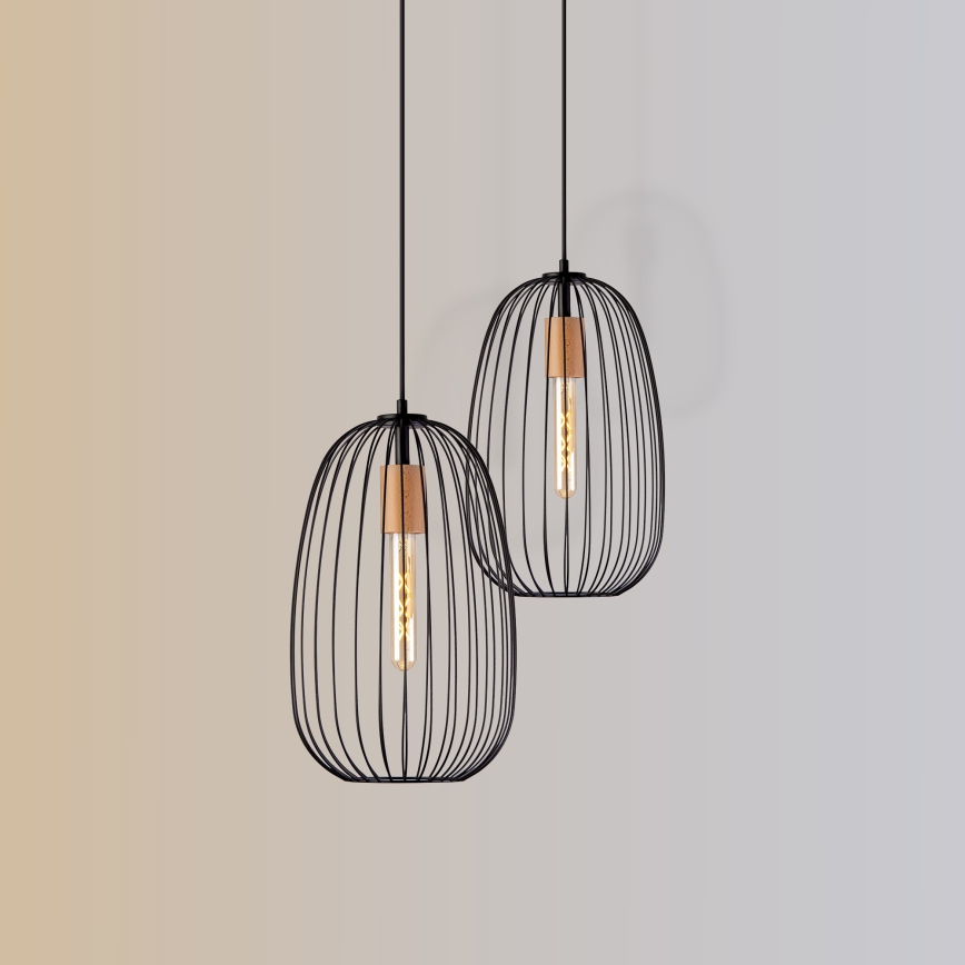 Lampadario a sospensione con cavo OVELLA 1xE27/15W/230V Ø 25 cm nero/pino