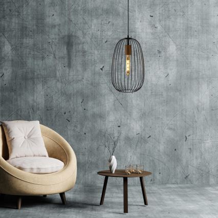 Lampadario a sospensione con cavo OVELLA 1xE27/15W/230V Ø 25 cm nero/pino