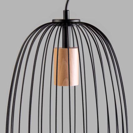 Lampadario a sospensione con cavo OVELLA 1xE27/15W/230V Ø 25 cm nero/pino