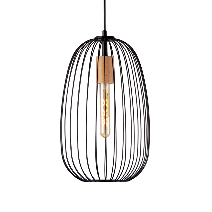 Lampadario a sospensione con cavo OVELLA 1xE27/15W/230V Ø 25 cm nero/pino