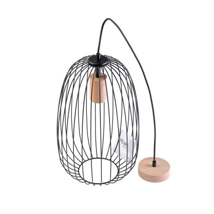 Lampadario a sospensione con cavo OVELLA 1xE27/15W/230V Ø 25 cm nero/pino
