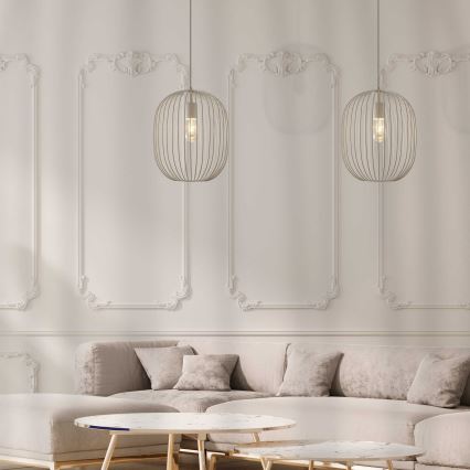 Lampadario a sospensione con cavo OVELLA 1xE27/15W/230V Ø 34 cm crema