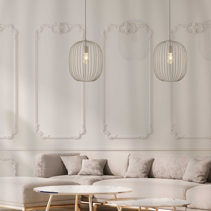 Lampadario a sospensione con cavo OVELLA 1xE27/15W/230V Ø 34 cm crema