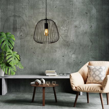 Lampadario a sospensione con cavo OVELLA 1xE27/15W/230V Ø 36 cm nero