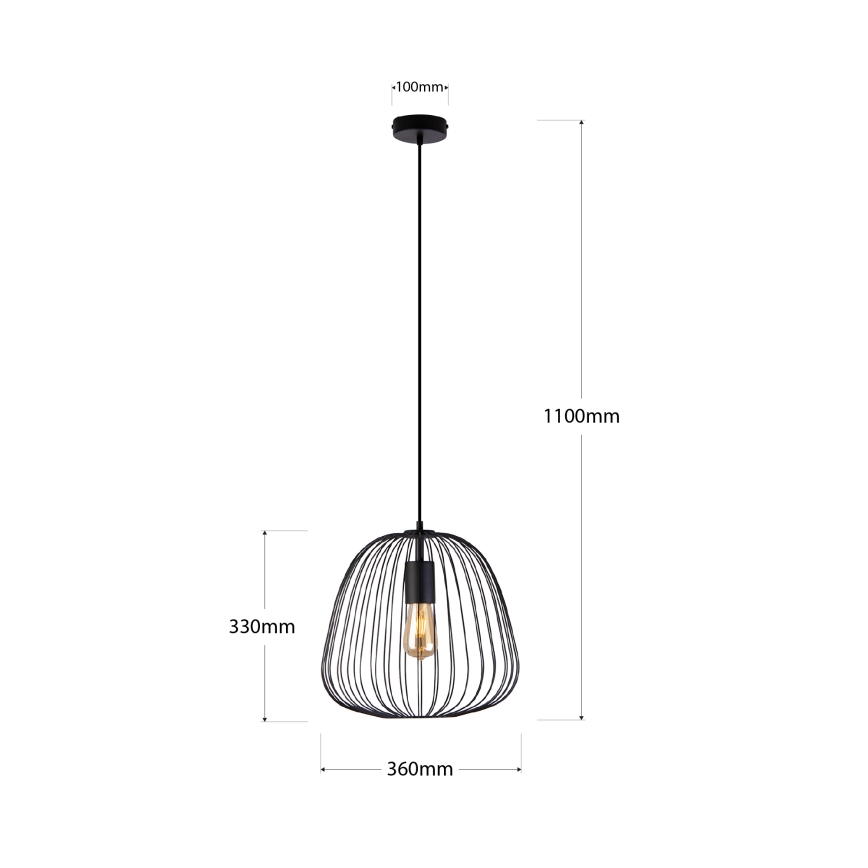 Lampadario a sospensione con cavo OVELLA 1xE27/15W/230V Ø 36 cm nero