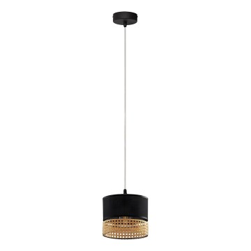 Lampadario a sospensione con cavo PAGLIA 1xE27/15W/230V nero/rattan