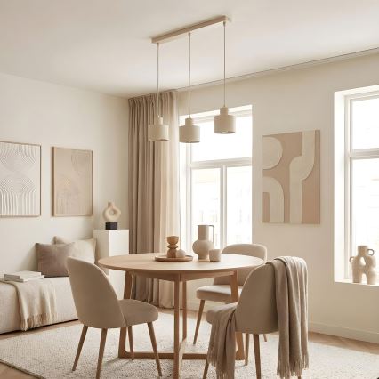 Lampadario a sospensione con cavo PARKLA 3xE27/15W/230V beige