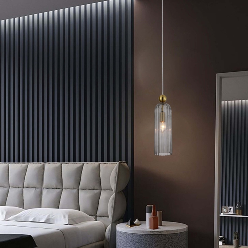 Lampadario a sospensione con cavo PIEGA 1xE14/40W/230V ottone/nero fumé