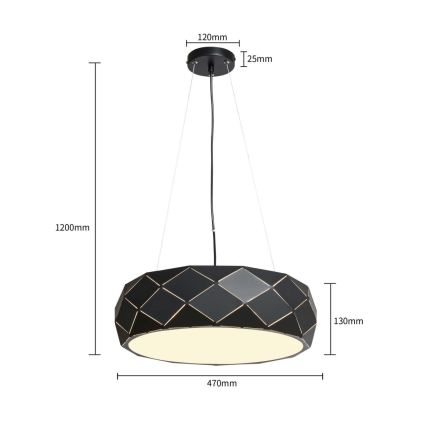 Lampadario a sospensione con cavo REUS, 3x E27/40W/230V, Ø 47 cm, nero