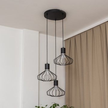 Lampadario a sospensione con cavo SOLANO 3xE27/15W/230V nero/cromo lucido