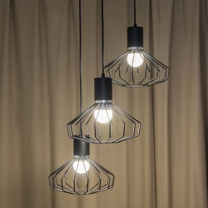 Lampadario a sospensione con cavo SOLANO 3xE27/15W/230V nero/cromo lucido