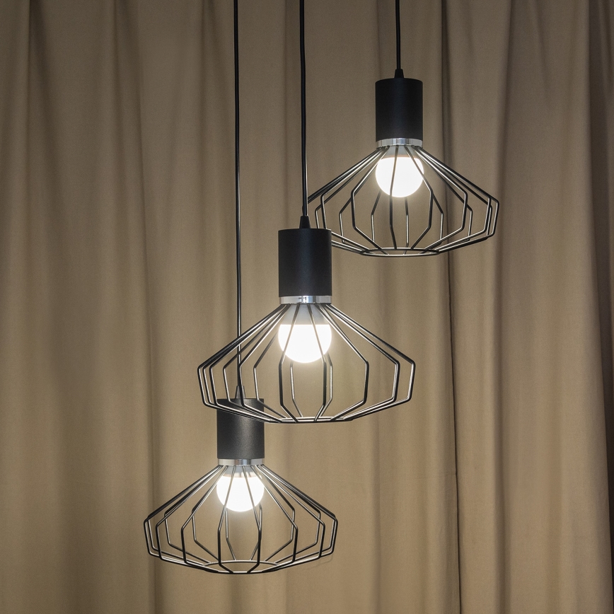 Lampadario a sospensione con cavo SOLANO 3xE27/15W/230V nero/cromo lucido