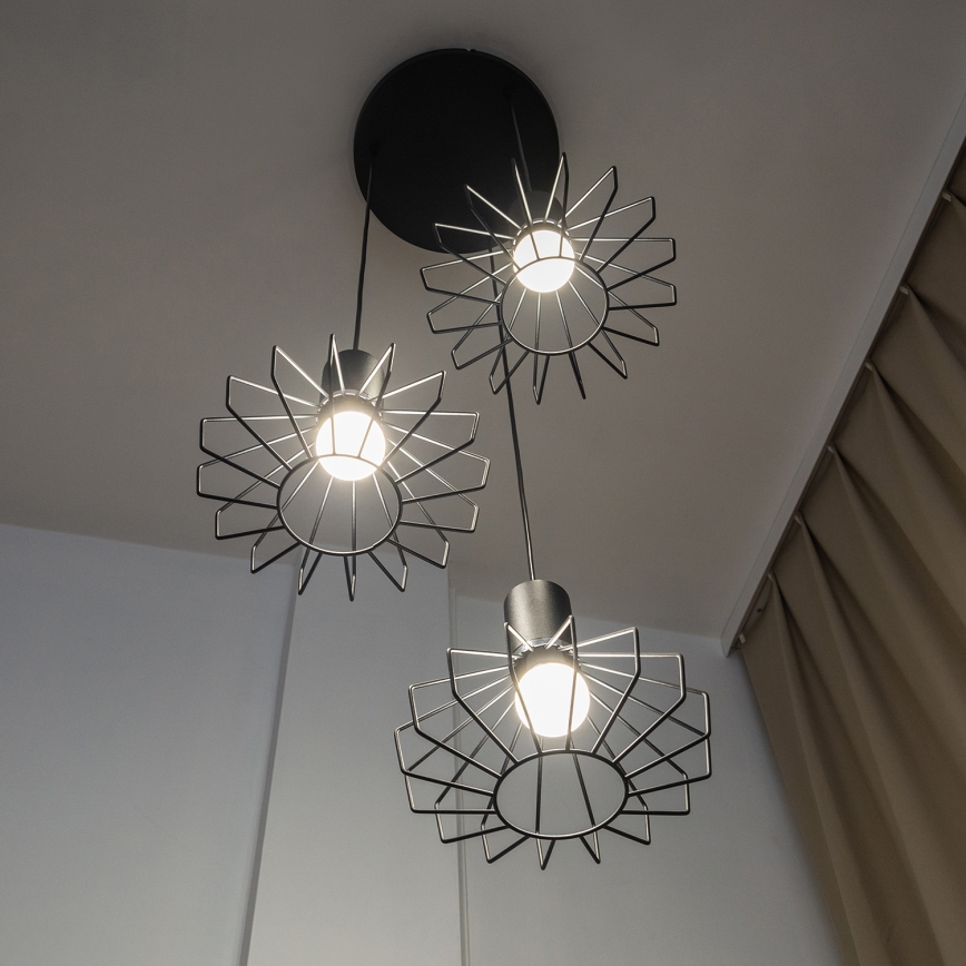 Lampadario a sospensione con cavo SOLANO 3xE27/15W/230V nero/cromo lucido