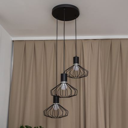 Lampadario a sospensione con cavo SOLANO 3xE27/15W/230V nero/cromo lucido