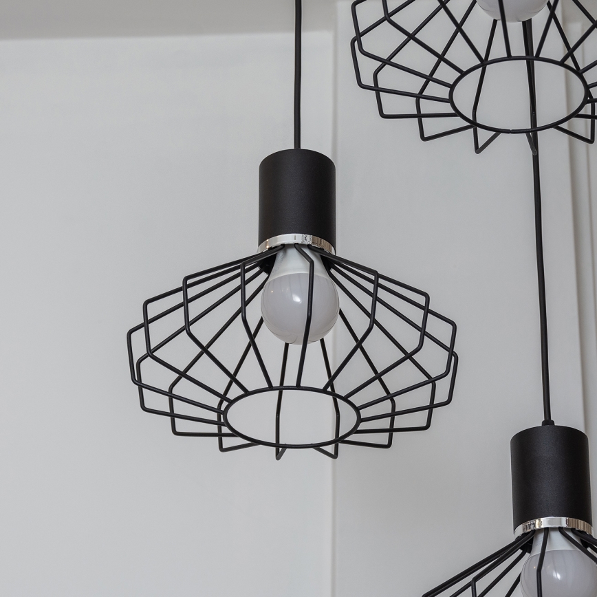 Lampadario a sospensione con cavo SOLANO 3xE27/15W/230V nero/cromo lucido