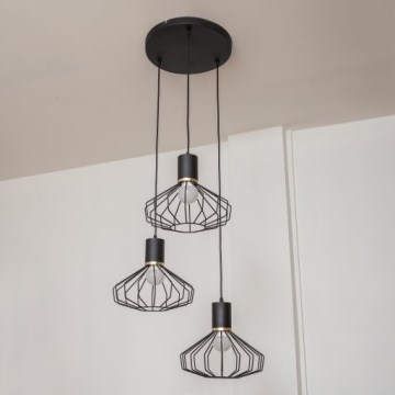 Lampadario a sospensione con cavo SOLANO 3xE27/15W/230V nero/oro