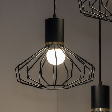 Lampadario a sospensione con cavo SOLANO 3xE27/15W/230V nero/oro