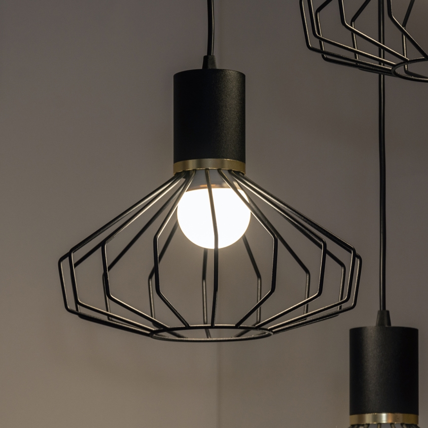 Lampadario a sospensione con cavo SOLANO 3xE27/15W/230V nero/oro