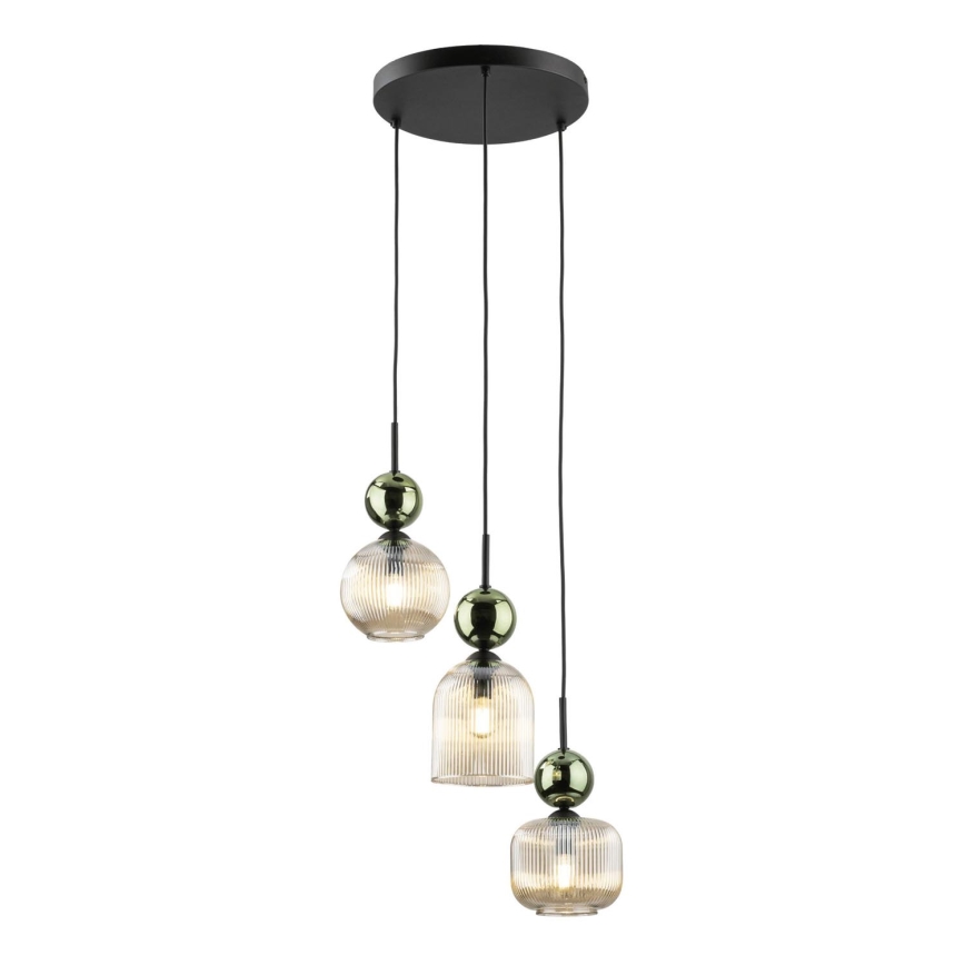 Lampadario a sospensione con cavo SOPHIA 3xE14/10W/230V nero/verde/beige fumé
