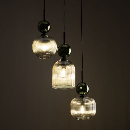 Lampadario a sospensione con cavo SOPHIA 3xE14/10W/230V nero/verde/beige fumé