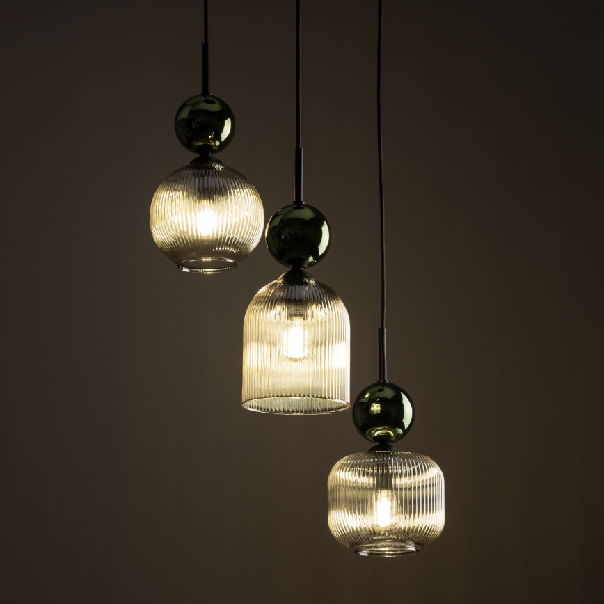 Lampadario a sospensione con cavo SOPHIA 3xE14/10W/230V nero/verde/beige fumé