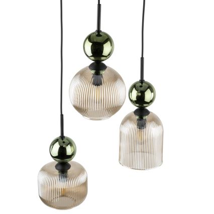 Lampadario a sospensione con cavo SOPHIA 3xE14/10W/230V nero/verde/beige fumé