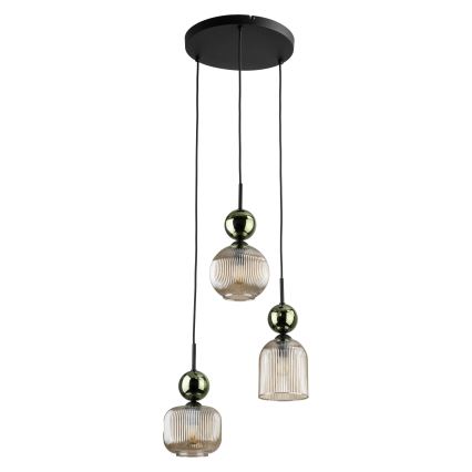 Lampadario a sospensione con cavo SOPHIA 3xE14/10W/230V nero/verde/beige fumé