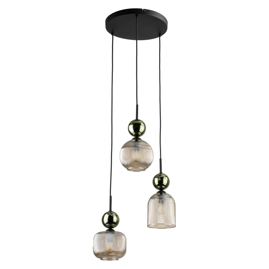 Lampadario a sospensione con cavo SOPHIA 3xE14/10W/230V nero/verde/beige fumé