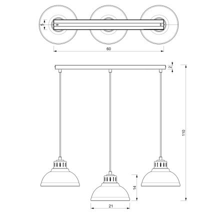 Lampadario a sospensione con cavo SVEN 3xE27/15W/230V bordeaux