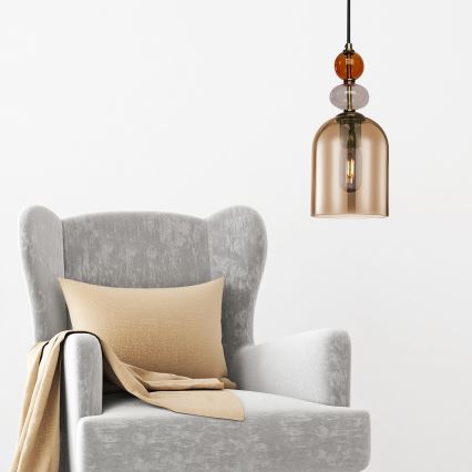 Lampadario a sospensione con cavo TROPEA 1xE27/15W/230V nero/rosso fumé/beige