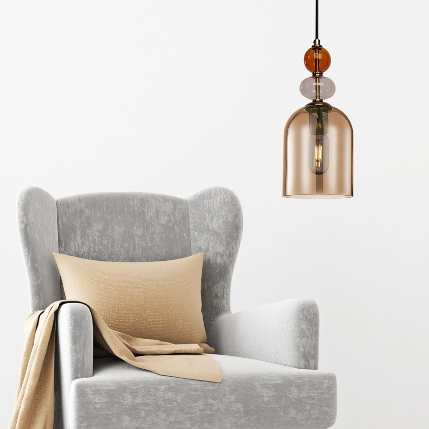 Lampadario a sospensione con cavo TROPEA 1xE27/15W/230V nero/rosso fumé/beige