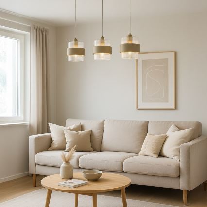 Lampadario a sospensione con cavo VALENTINO 3xE27/15W/230V beige/trasparente