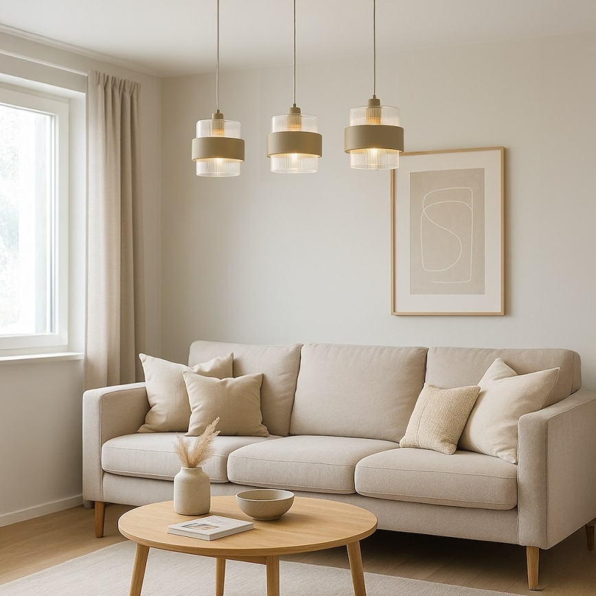 Lampadario a sospensione con cavo VALENTINO 3xE27/15W/230V beige/trasparente