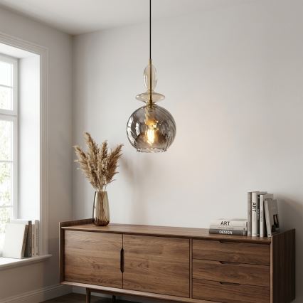 Lampadario a sospensione con cavo VELLO 1xE27/15W/230V nero/beige fumé/nero