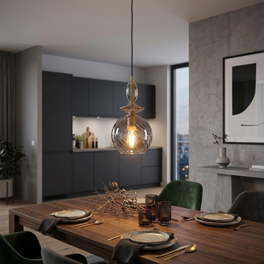 Lampadario a sospensione con cavo VELLO 1xE27/15W/230V nero/beige fumé/nero