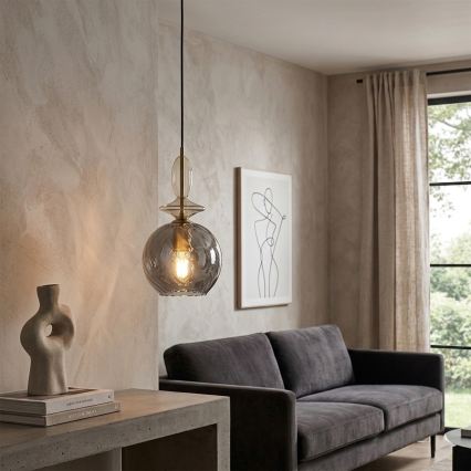 Lampadario a sospensione con cavo VELLO 1xE27/15W/230V nero/beige fumé/nero