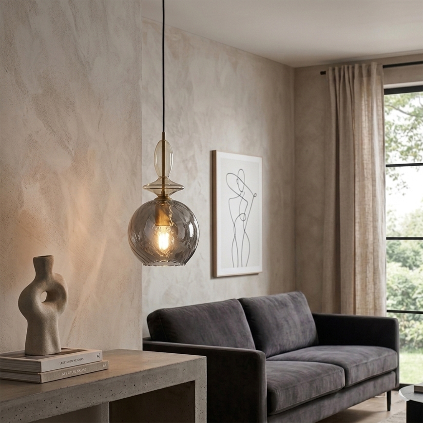 Lampadario a sospensione con cavo VELLO 1xE27/15W/230V nero/beige fumé/nero